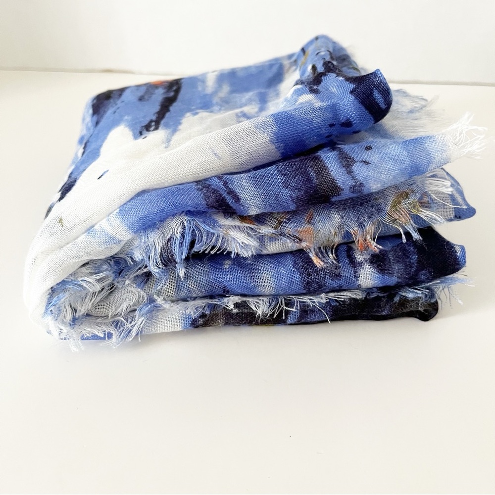 Simply Vera Vera Wang Blue/White/Olive Lightweight Watercolor Shawl Scarf